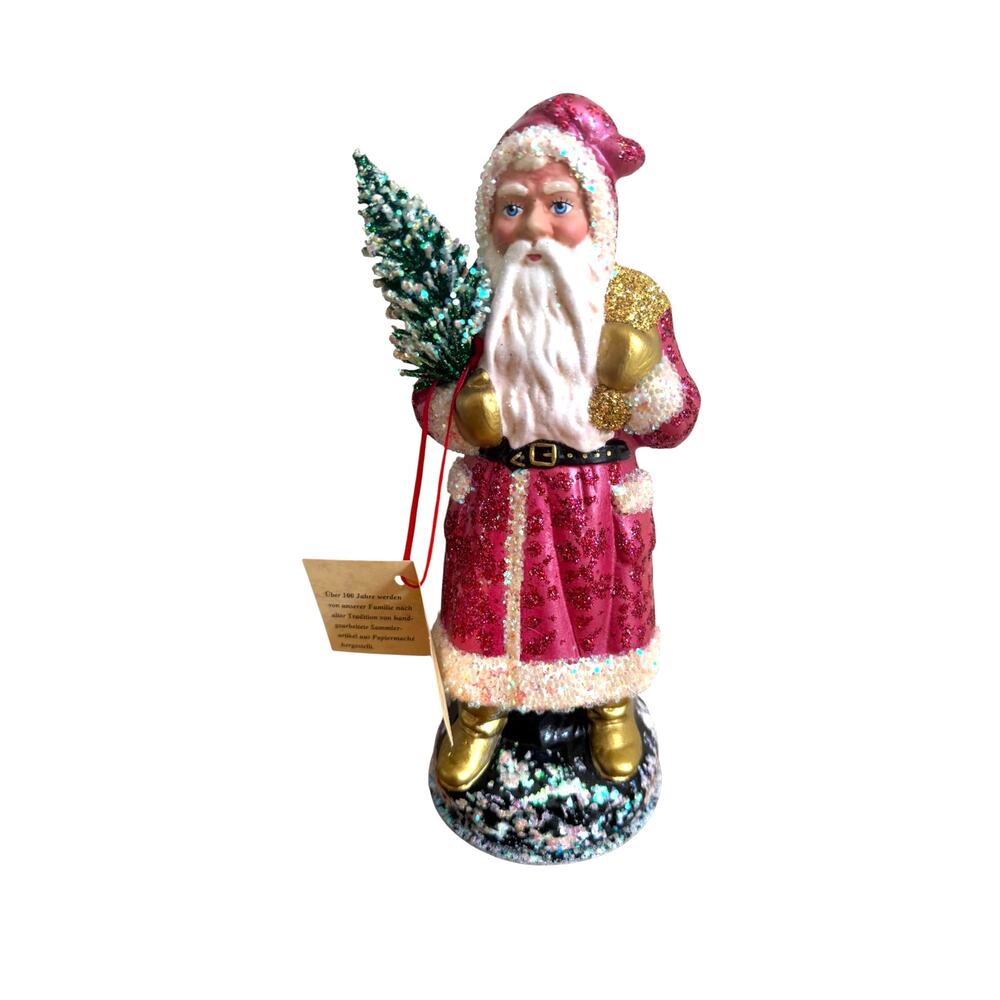 Ino Schaller Pink Glitter Santa Tree Germany 9" Original Tag